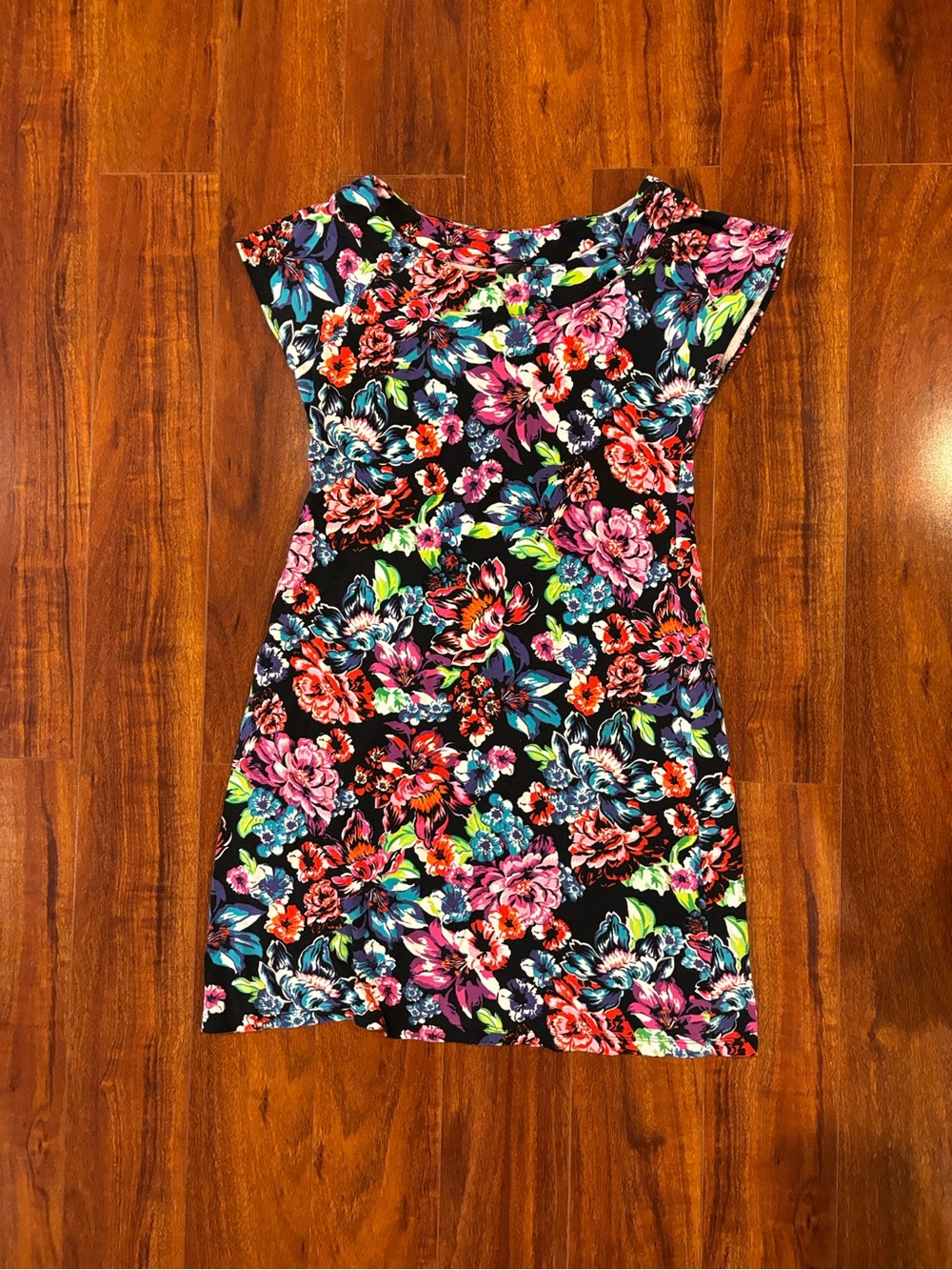 Rafaella Black Floral Scoop Neck Mini Dress